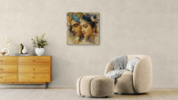 "Golden Silence: Radha Krishna in Impressionist Portraiture"