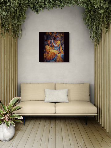 Lord Krishna Playing Flute Painting | Divine Hindu Art