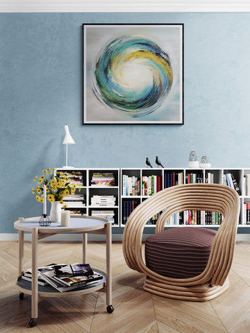 Teal and Gold Gyre | Modern Abstract Swirl Painting