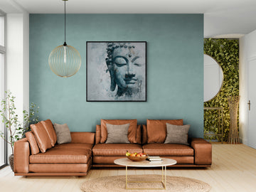 Patinated Aqua Buddha with Gold Flecks