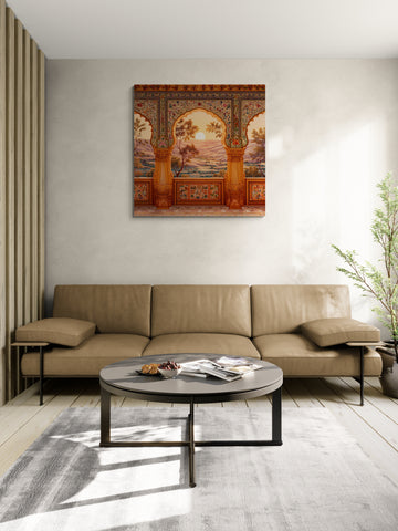 Mughal Arch Sunset Landscape Canvas Wall Art – Royal Indian Palace View Decor