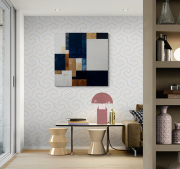 Abstract Navy Blue Geometric Wall Art with Gold Accents