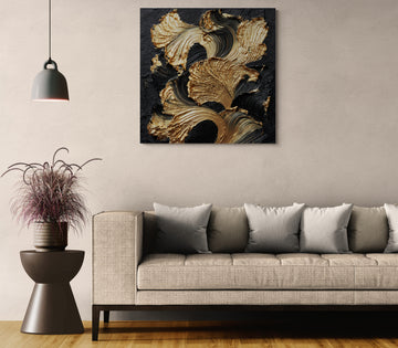 Luxury Black and Gold Abstract Wall Art – Textured Modern Canvas Painting for Elegant Home Decor