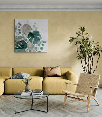 Abstract Tropical Leaf Artwork with Monstera and Botanical Elements