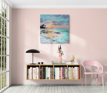 Abstract Sunset Seascape Painting – Contemporary Coastal Wall Art