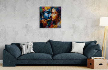 Passionate Immersed: Radha Krishna in Expressionist Blue
