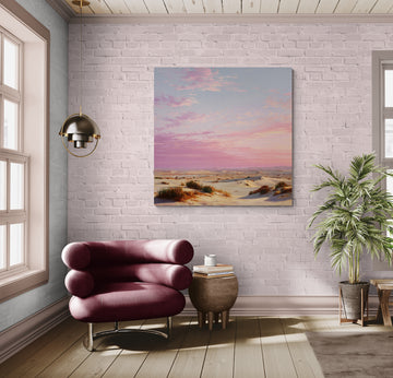 Pastel Desert Sunset Landscape | Golden Sand Dunes & Pink Sky