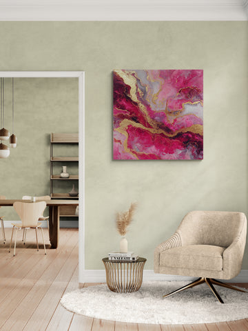 Pink and Gold Abstract Resin Art | Luxury Marble-Inspired Wall Design