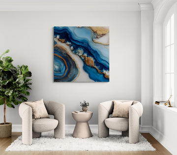 Blue and Gold Abstract Agate Art | Luxury Geode-Inspired Design
