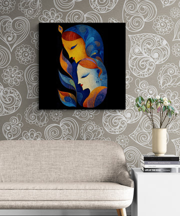"Cosmic Duo: Textured Abstract of Divine Profiles"