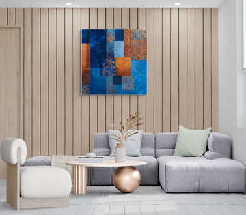 Blue Copper Abstract Art – Modern Textured Statement Artwork