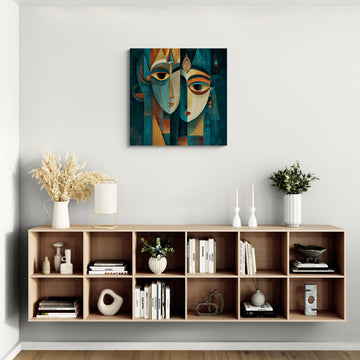 Ardhanarishvara: Geometric Dualism in Teal and Gold