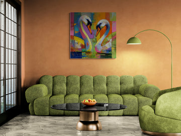 Colorful Abstract Swan Painting – Modern Romantic Art for Vibrant Interiors