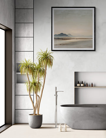 Neutral Coastal Landscape Wall Art – Minimalist Mountain Seascape Decor