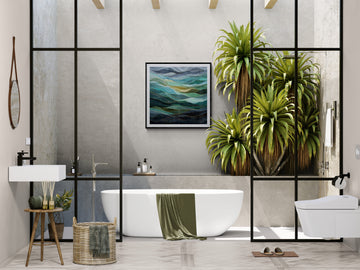 Teal and Gold Abstract Waves / Oceanic Fluid Art