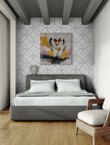 Abstract Swan Love Painting – Modern Romantic Wall Art for Elegant Spaces