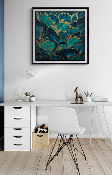 Teal Gold Statement Wall Art Luxury Living Room Decor