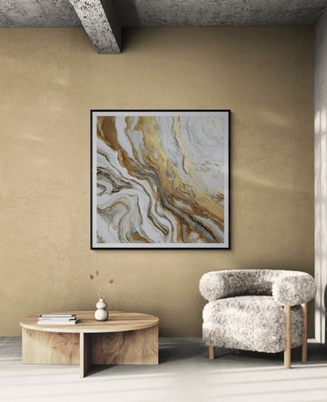 Gilded Marble Abstract / Gold and White Fluid Texture