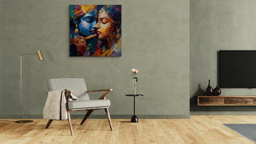 Radha Krishna Expressionist Blue Painting | Modern Devotional Wall Art