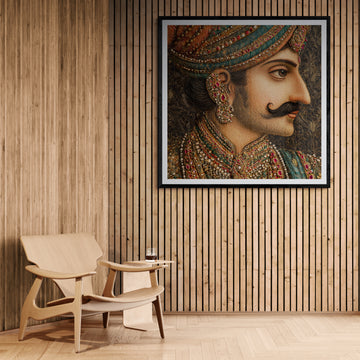 Mughal Royal King Portrait Canvas Wall Art – Indian Heritage Statement Decor