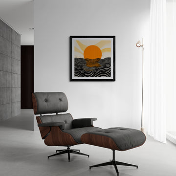 Abstract Ocean Sunset Art – Bold Minimalist Waves and Radiant Sun