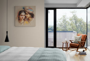 Golden Glow of Vrindavan – Spiritual Art Inspired by Divine Serenity