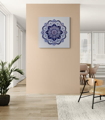 Blue and White Mandala Wall Art | Intricate Floral Geometric Design