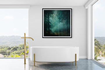 Moody Forest Wall Art Canvas – Dark Green Misty Woodland Landscape Print