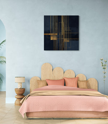 Art Deco Grid in Navy and Gold / Geometric Architectural Abstraction