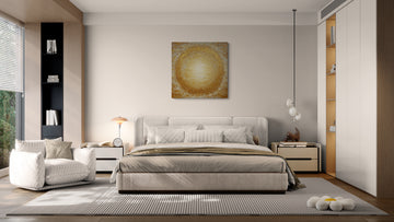 Abstract Golden Light Circle Art – Radiant Modern Spiritual Wall Art