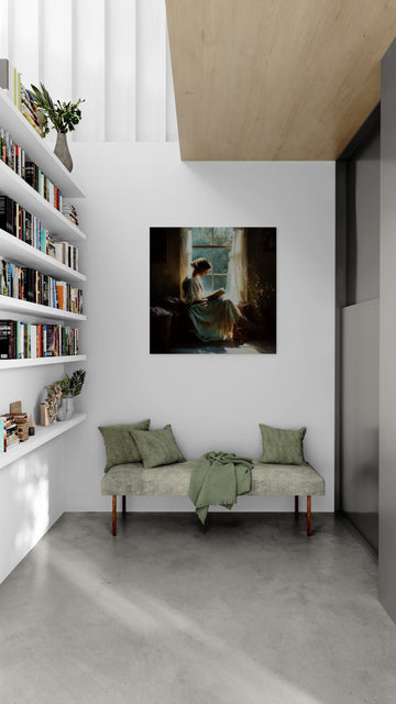 Woman Reading by Window Art – Cozy Vintage Literary Wall Art