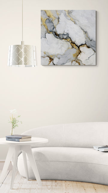 White Gold Marble Wall Art Canvas – Luxury Abstract Grey & Gold Modern Wall Decor
