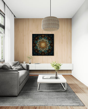 Opulent Embossed Bronze and Teal Mandala