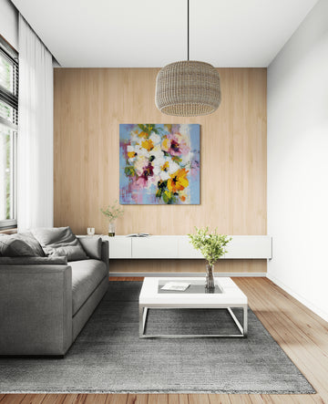 Abstract Impressionist Blooms on Blue