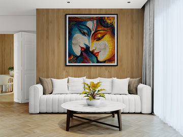 Radha Krishna Mosaic Fusion Painting | Tessellated Devotional Art