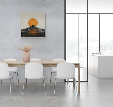 Minimalist Ocean Sunset Art – Abstract Waves and Golden Horizon