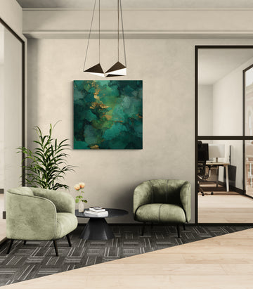 Emerald Green and Gold Abstract Wall Art – Luxury Textured Canvas Painting for Modern Home Decor