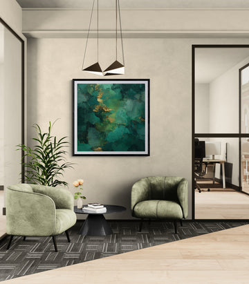 Emerald Luxe Abstract Canvas Wall Art – Teal & Gold Modern Textured Painting