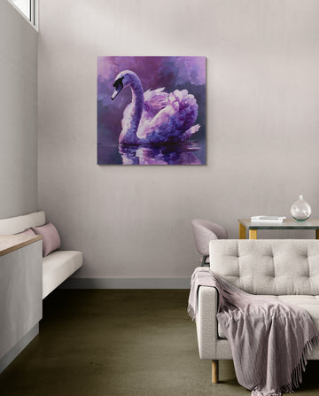 Majestic Purple Swan Painting | Elegant Swan Art in Violet Tones
