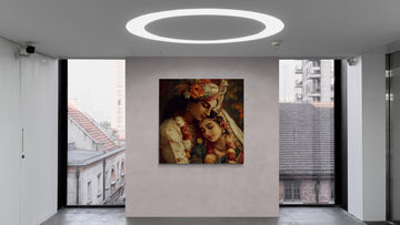 Radha Krishna Romantic Painting – Traditional Indian Devotional Art