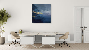 Midnight Blue & Gold Abstract Canvas Wall Art – Luxury Navy Modern Statement Painting