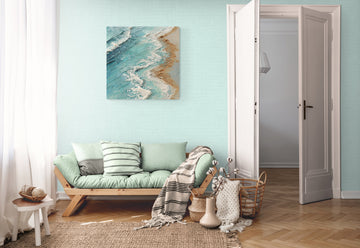 Abstract Coastal Wave Painting – Textured Ocean Art with Turquoise and Sand Hues