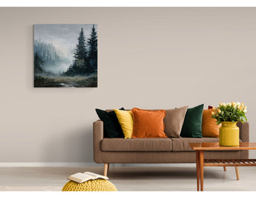Misty Forest Landscape Painting | Serene Evergreen Nature Art