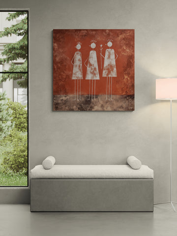 Minimalist Tribal Artwork Rustic Orange Wall Decor