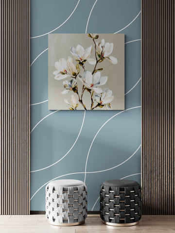 White Magnolia Floral Wall Art – Elegant Botanical Painting for Modern Interiors