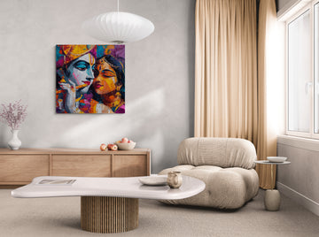Krishna Flute Vibrant Devotional Painting | Radha Krishna Wall Art