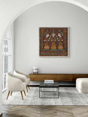 Three Gopis in Madhubani Style