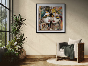 Textured Radha and Krishna Collage | Devotional Wall Art