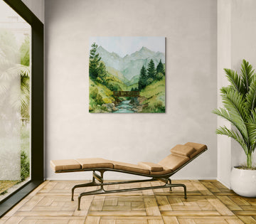 Watercolor Mountain Bridge