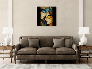 "Elemental Embrace: Modern Canvas of Radha Krishna"